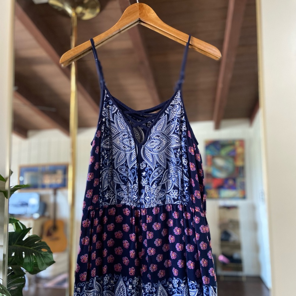 Angie Navy and Pink Floral Romper